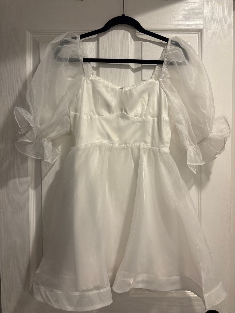 Selfie Leslie Satin White Mini Dress with Sheer Detail